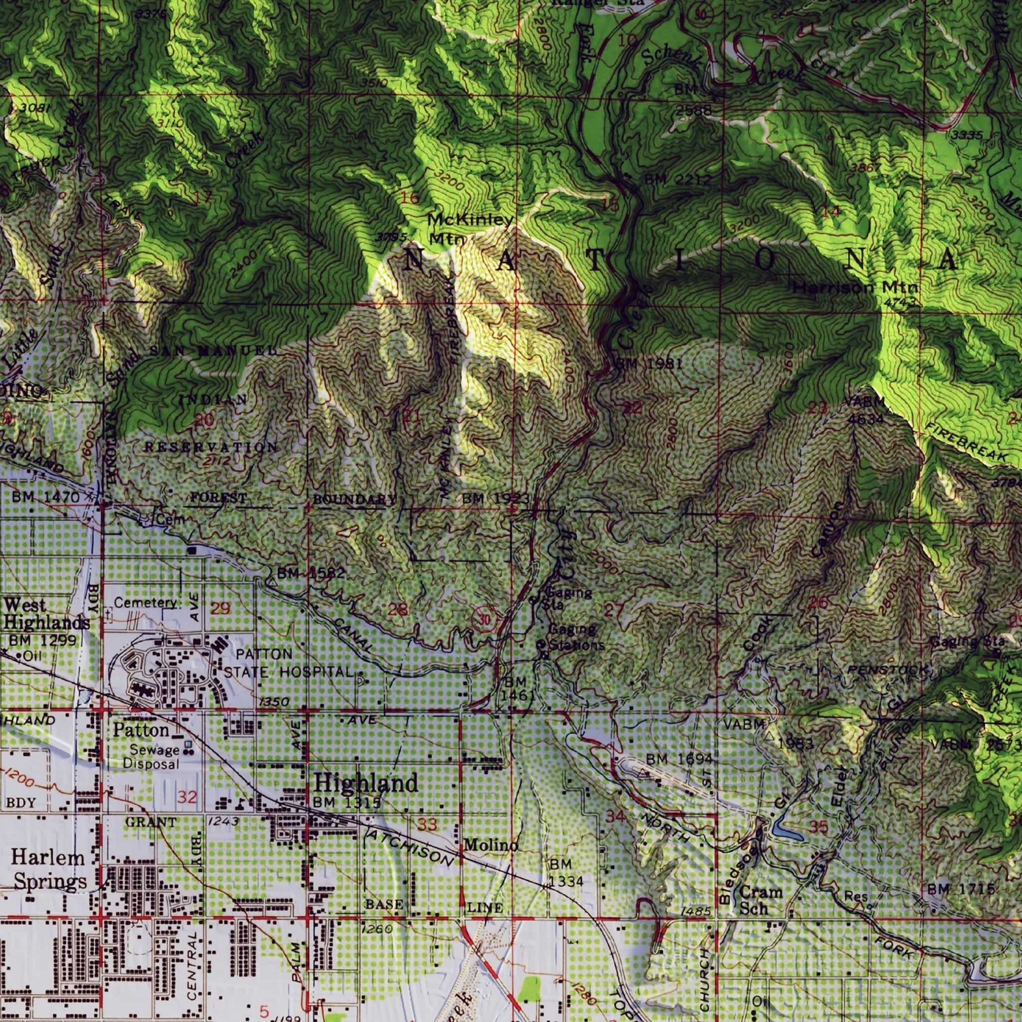 Redlands 1959 Shaded Relief Map - Muir Way - Vintage Relief