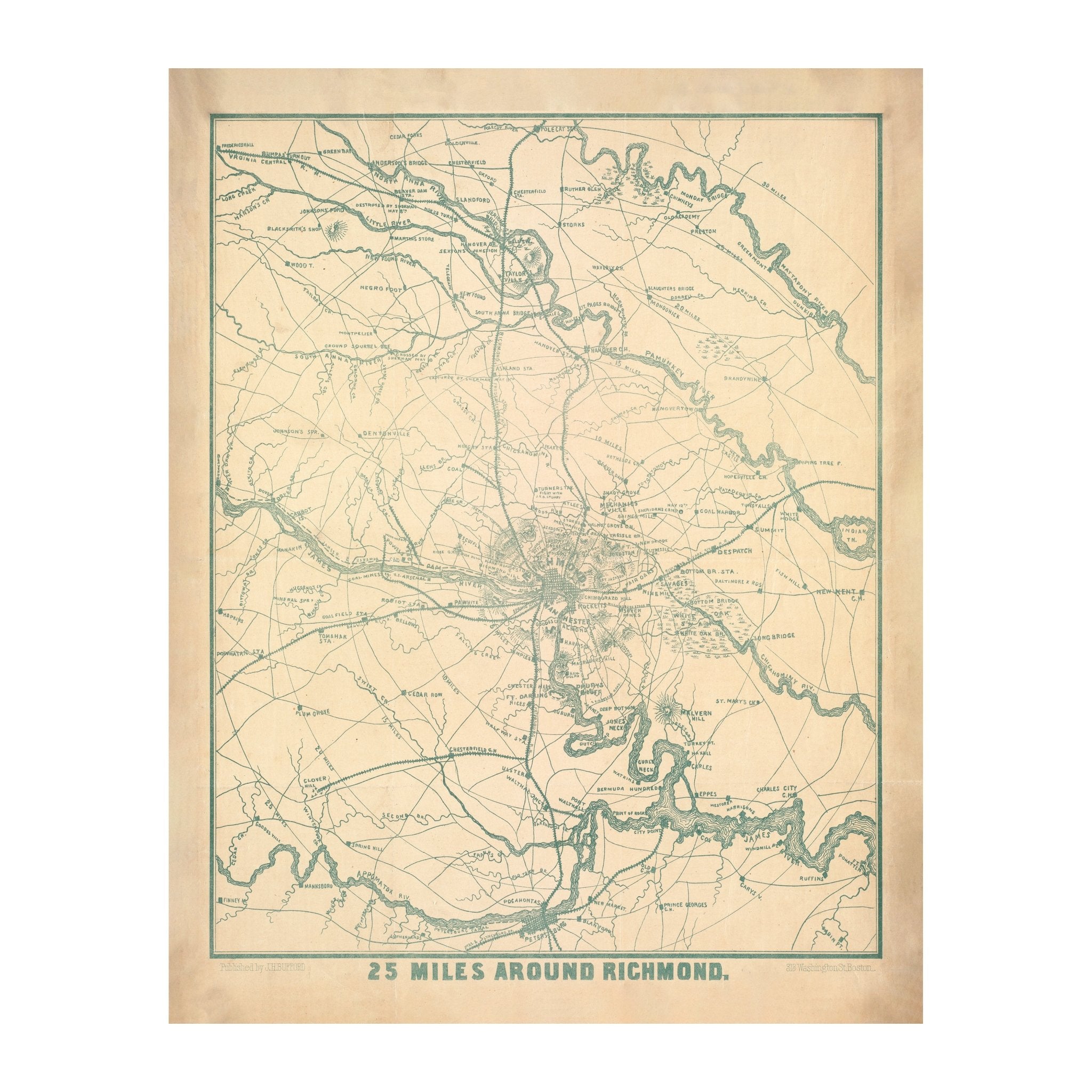 Richmond and 25 Miles Around - Muir Way - Vintage Map