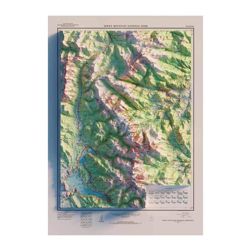 Rocky Mountain National Park 1961 Shaded Relief Map - Muir Way - Vintage Relief