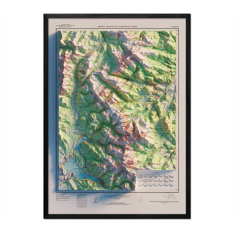 Rocky Mountain National Park 1961 Shaded Relief Map - Muir Way - Vintage Relief
