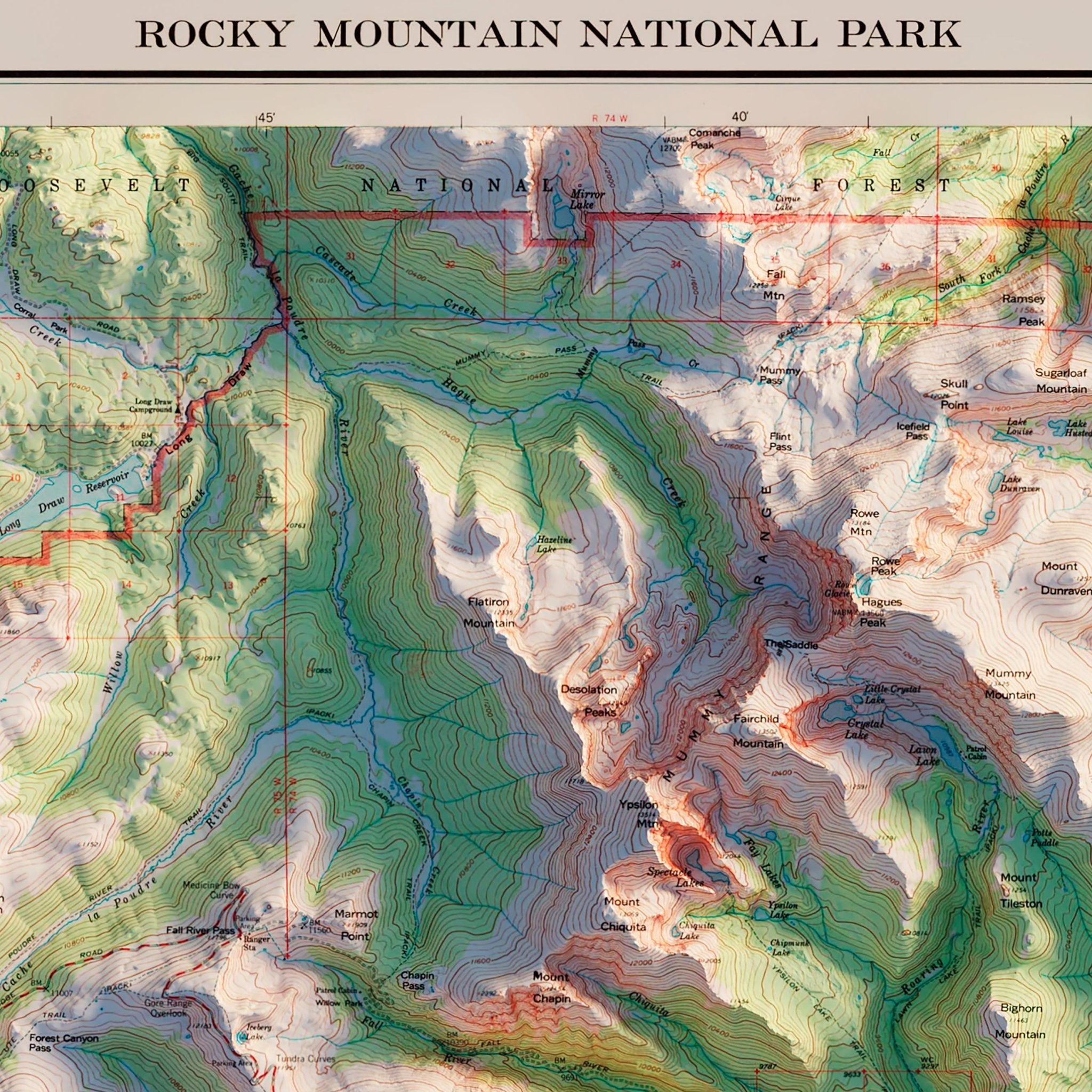 Rocky Mountain National Park 1961 Shaded Relief Map - Muir Way - Vintage Relief