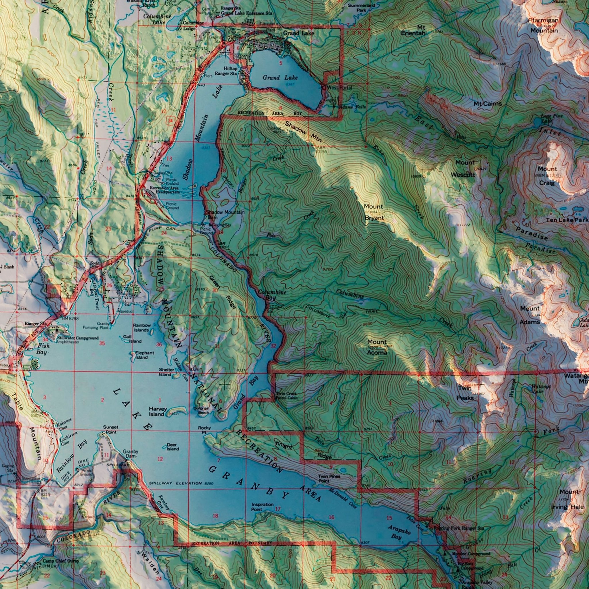 Rocky Mountain National Park 1961 Shaded Relief Map - Muir Way - Vintage Relief