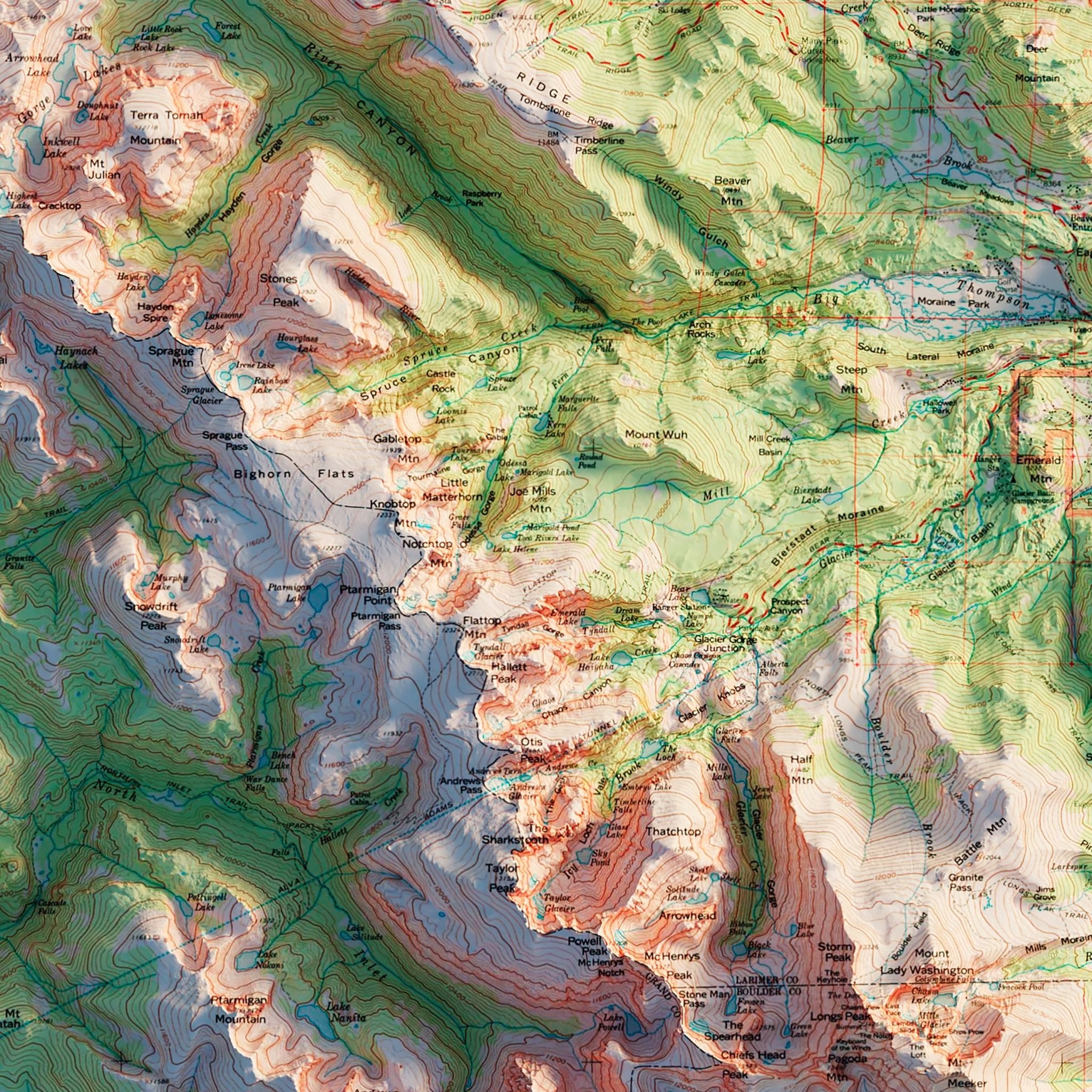 Rocky Mountain National Park 1961 Shaded Relief Map - Muir Way - Vintage Relief