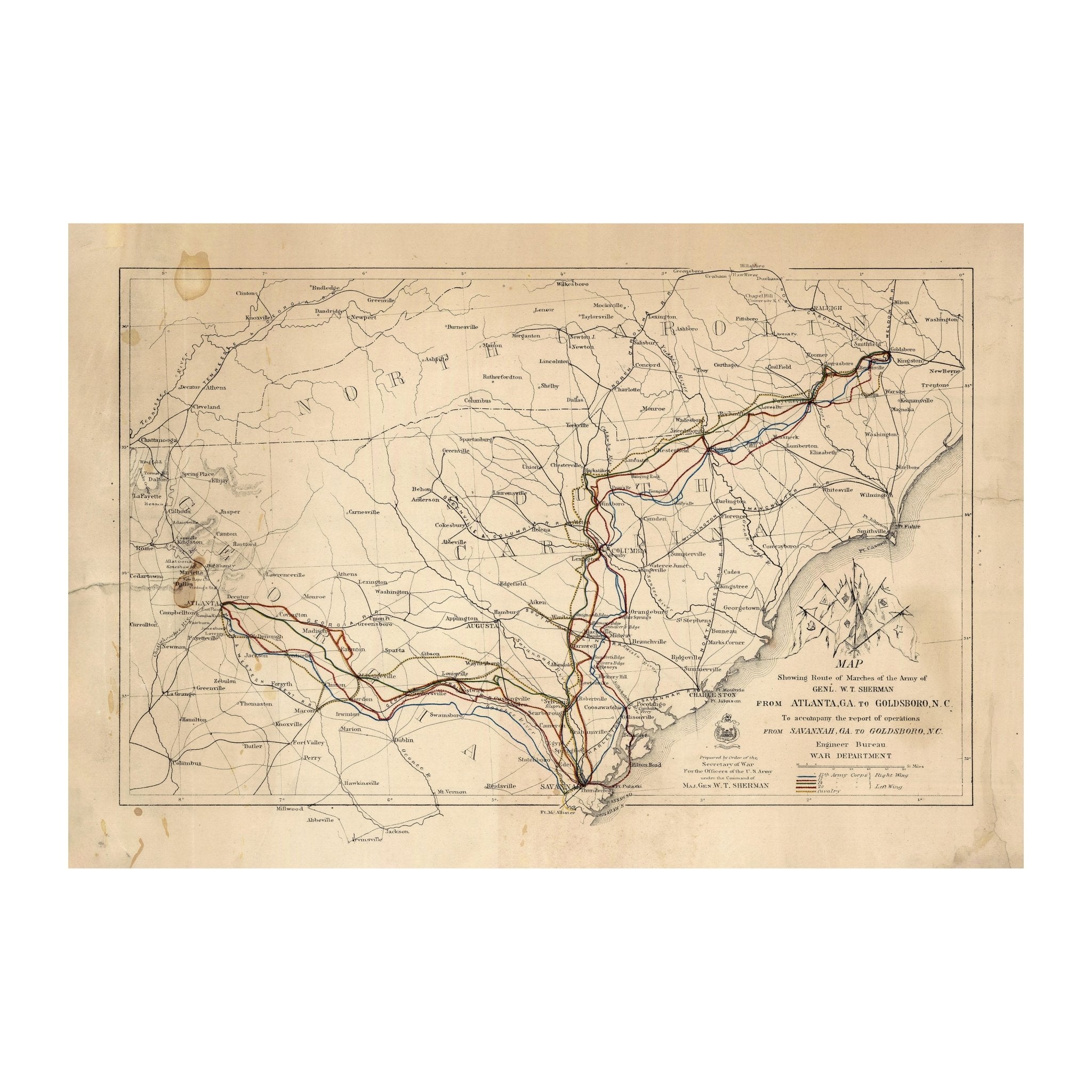 Route of Marches of the Army of General W.T. Sherman - Muir Way - Vintage Map