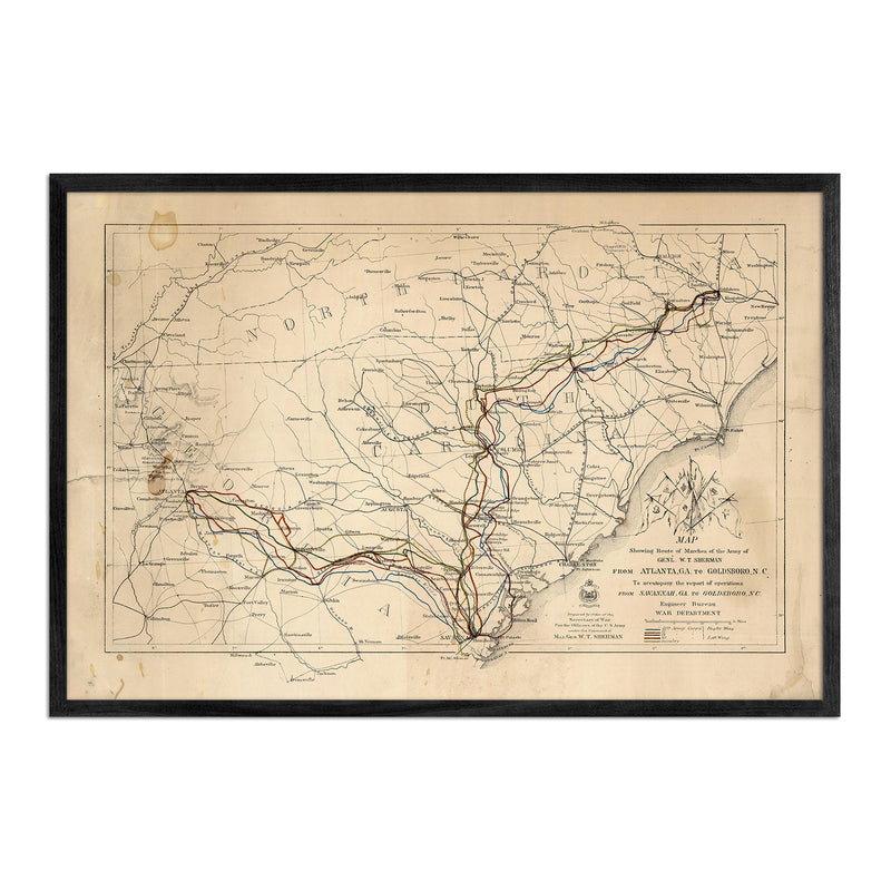 Route of Marches of the Army of General W.T. Sherman - Muir Way - Vintage Map