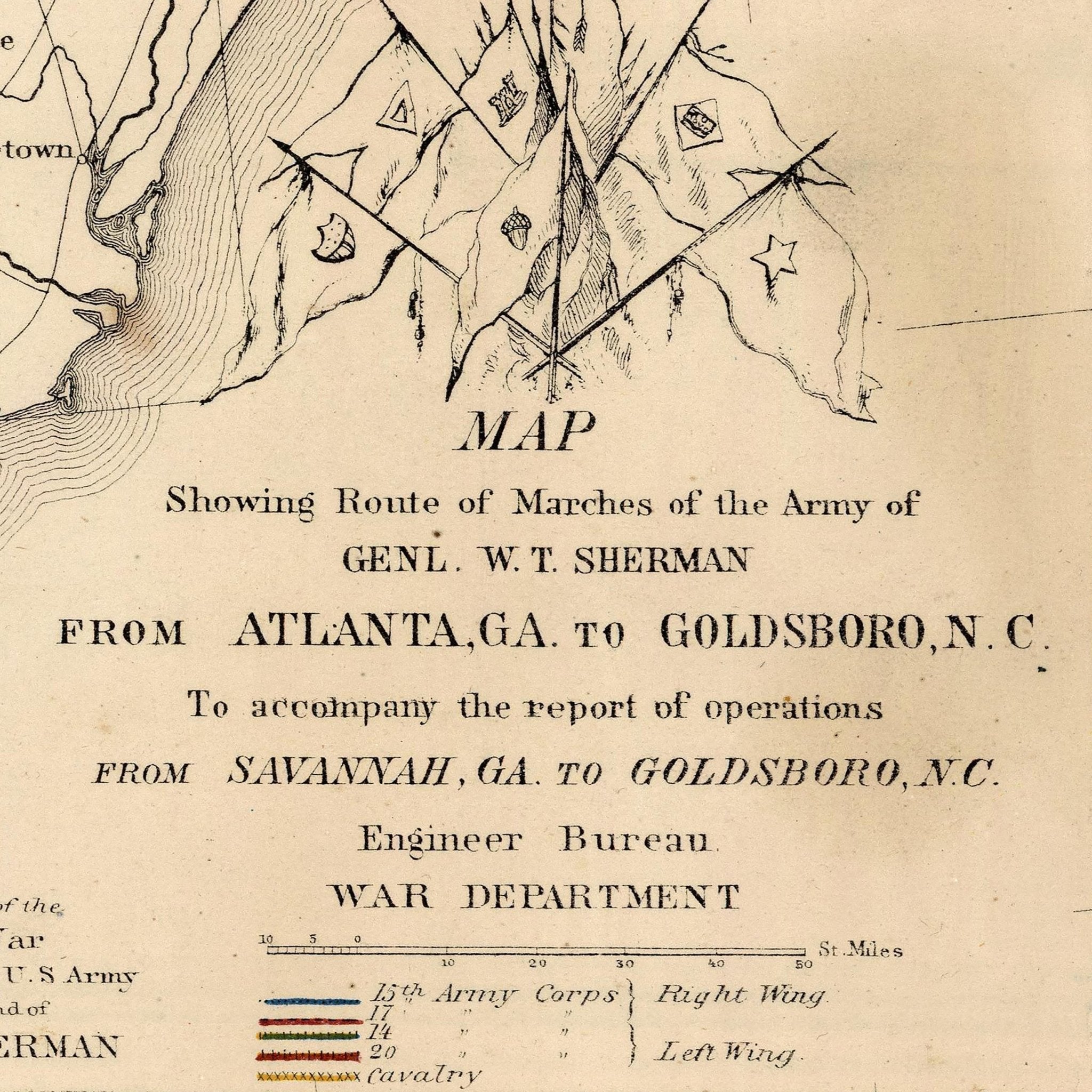 Route of Marches of the Army of General W.T. Sherman - Muir Way - Vintage Map