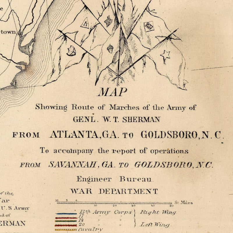 Route of Marches of the Army of General W.T. Sherman - Muir Way - Vintage Map