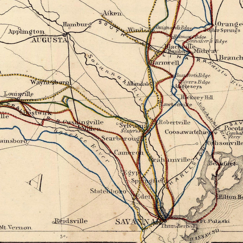 Route of Marches of the Army of General W.T. Sherman - Muir Way - Vintage Map