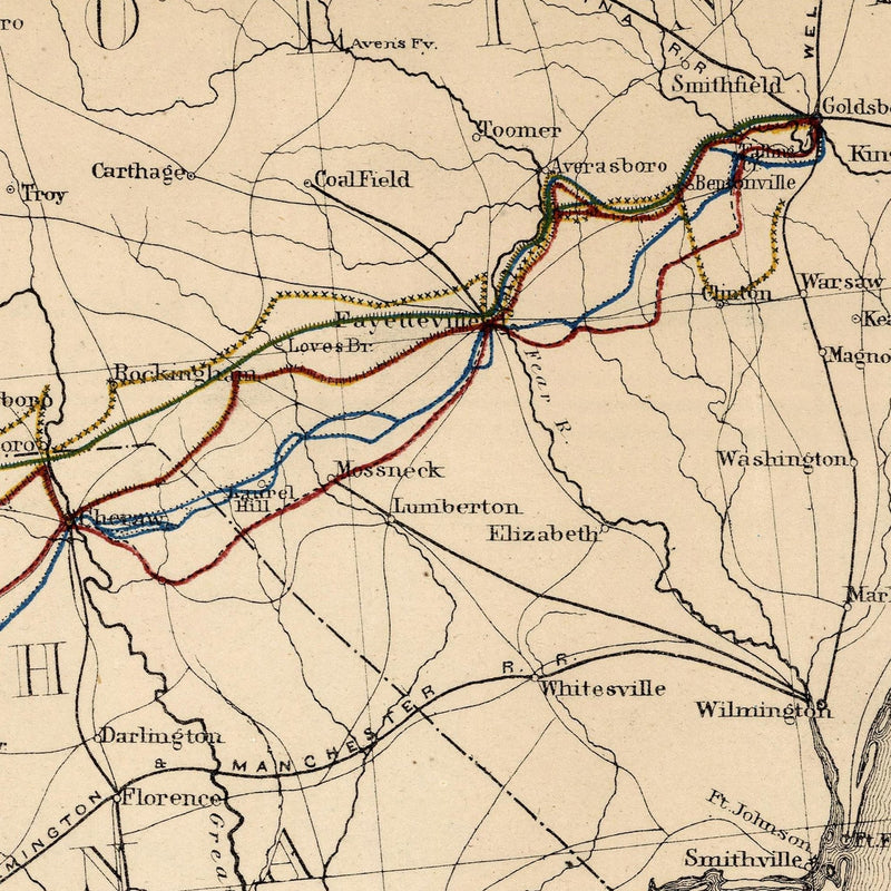 Route of Marches of the Army of General W.T. Sherman - Muir Way - Vintage Map