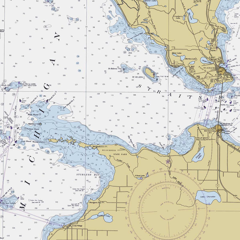 Straits of Mackinac Nautical Chart 1979 - Muir Way - Vintage Map