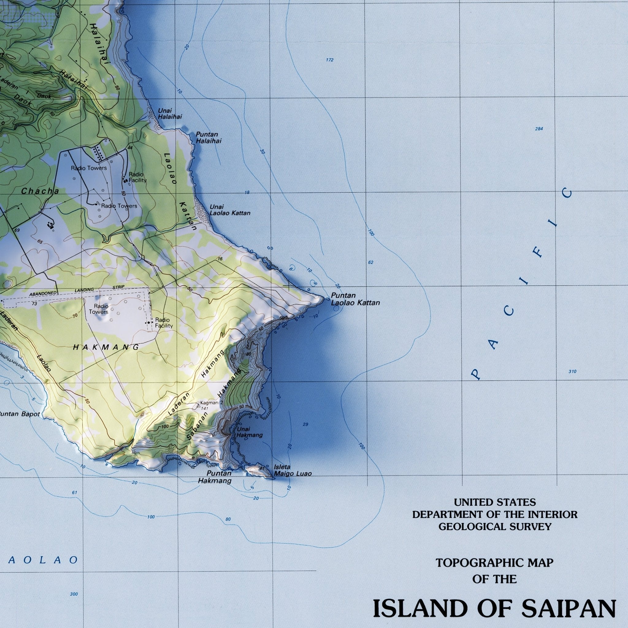 Saipan 1983 Shaded Relief Map - Muir Way - Vintage Relief
