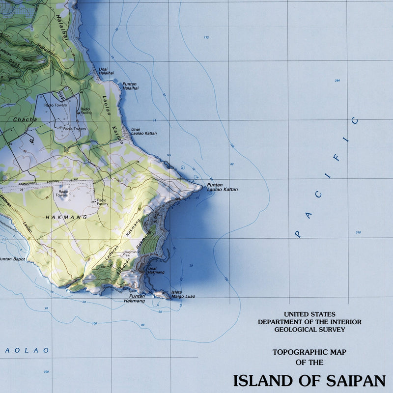Saipan 1983 Shaded Relief Map - Muir Way - Vintage Relief