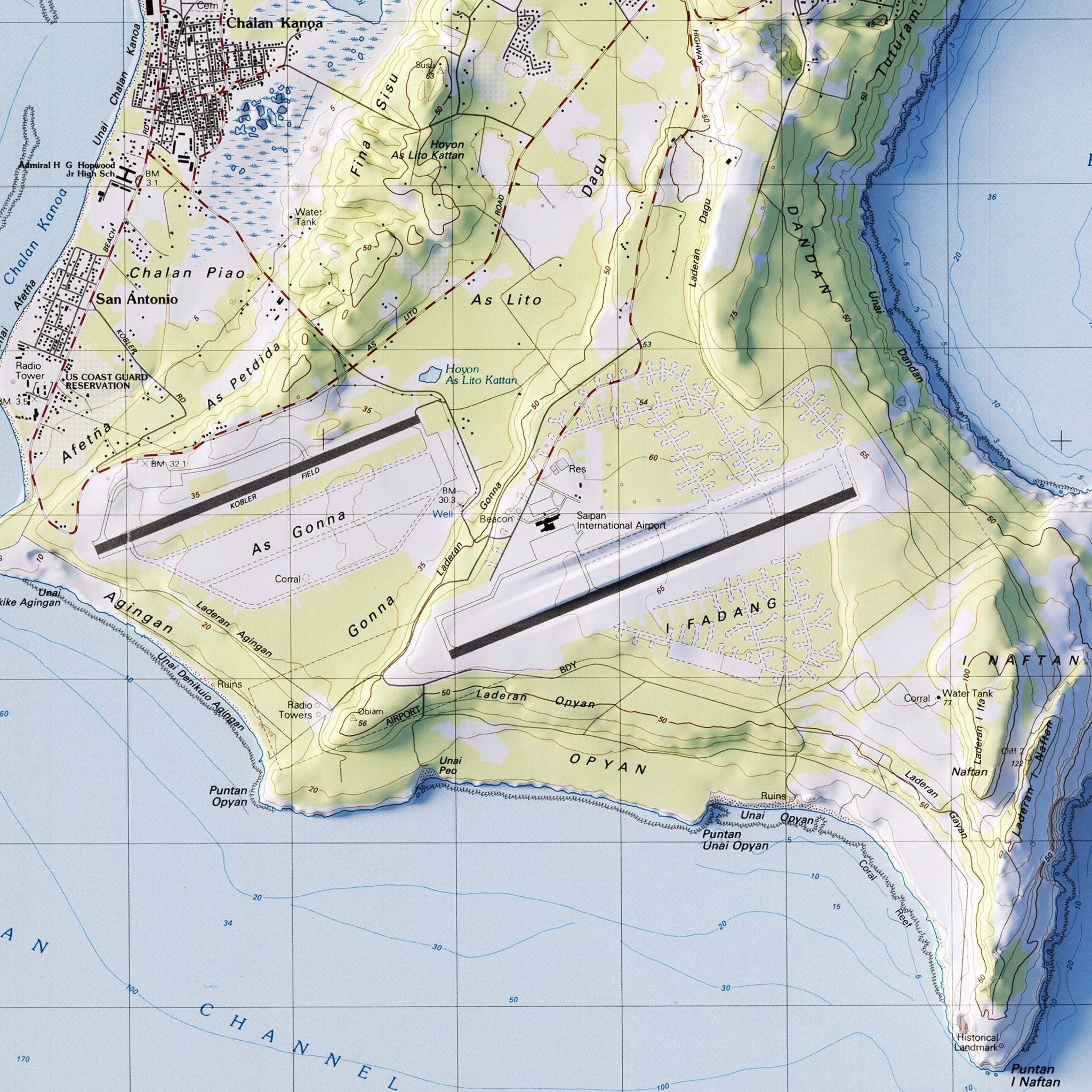 Saipan 1983 Shaded Relief Map - Muir Way - Vintage Relief