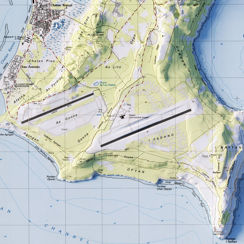 Saipan 1983 Shaded Relief Map - Muir Way - Vintage Relief