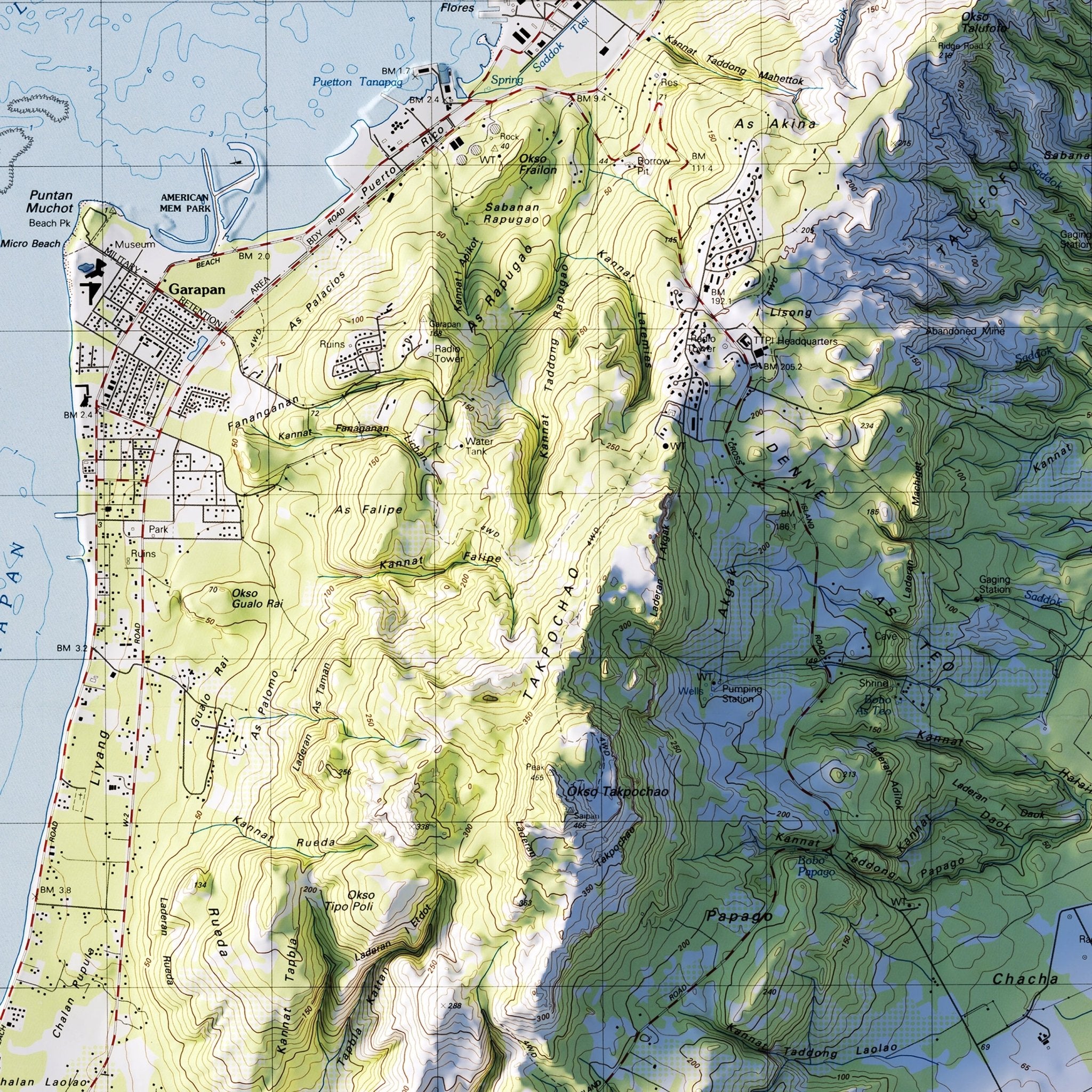 Saipan 1983 Shaded Relief Map - Muir Way - Vintage Relief
