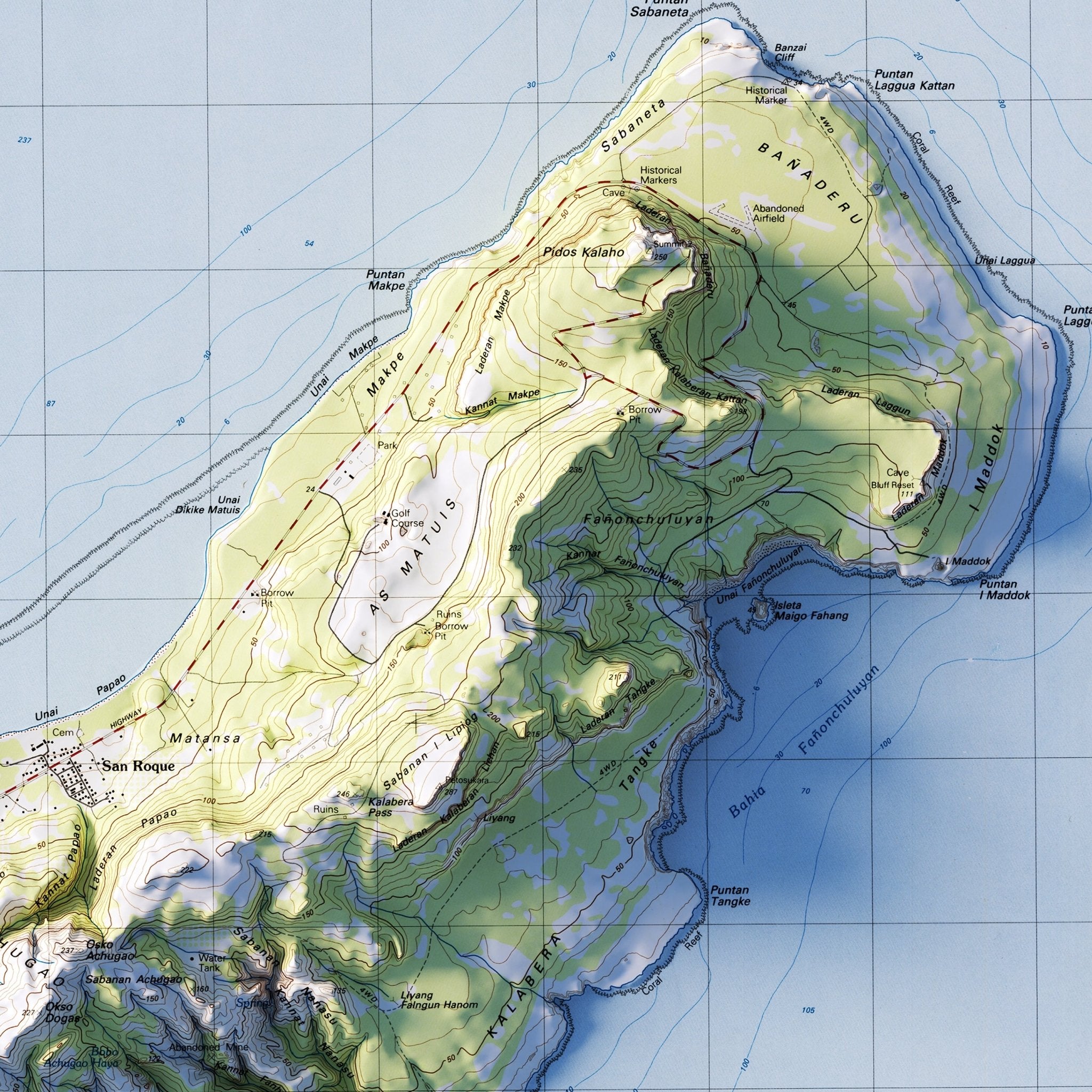 Saipan 1983 Shaded Relief Map - Muir Way - Vintage Relief