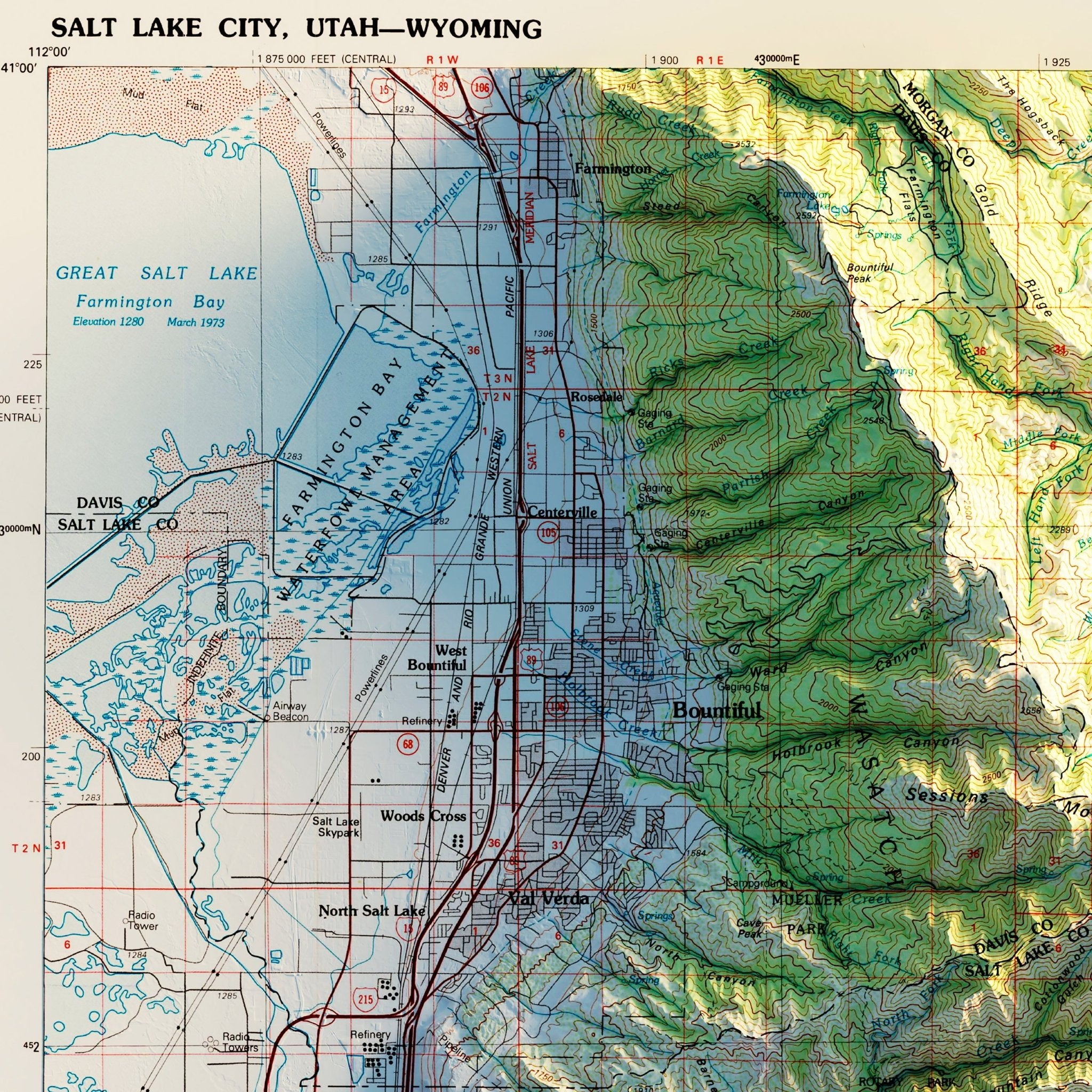 Salt Lake City, Utah 1980 Shaded Relief Map - Muir Way - Vintage Relief
