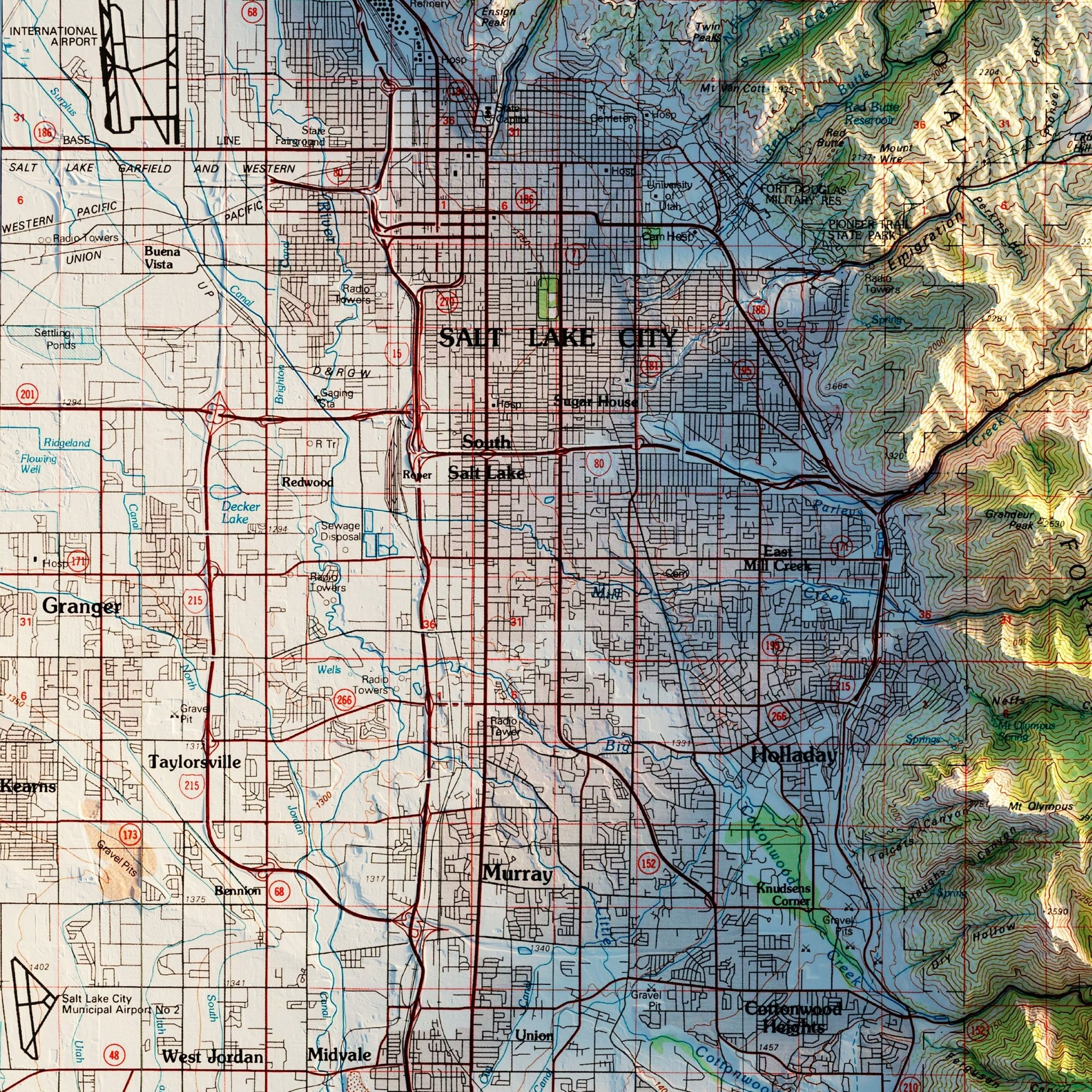 Salt Lake City, Utah 1980 Shaded Relief Map - Muir Way - Vintage Relief