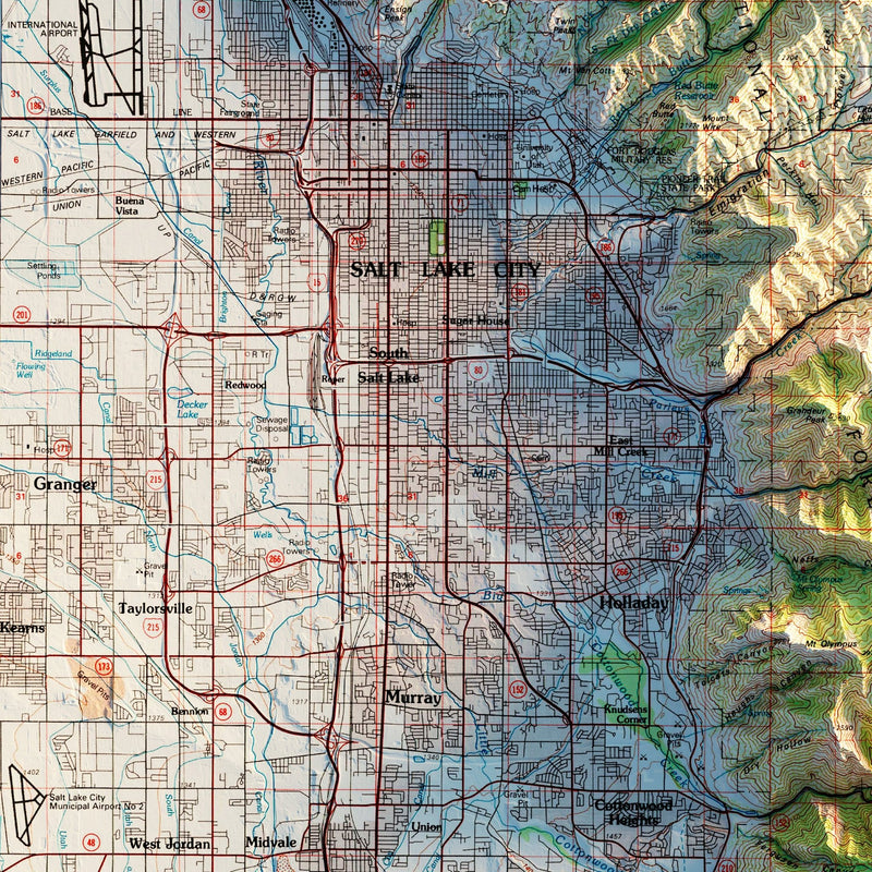 Salt Lake City, Utah 1980 Shaded Relief Map - Muir Way - Vintage Relief