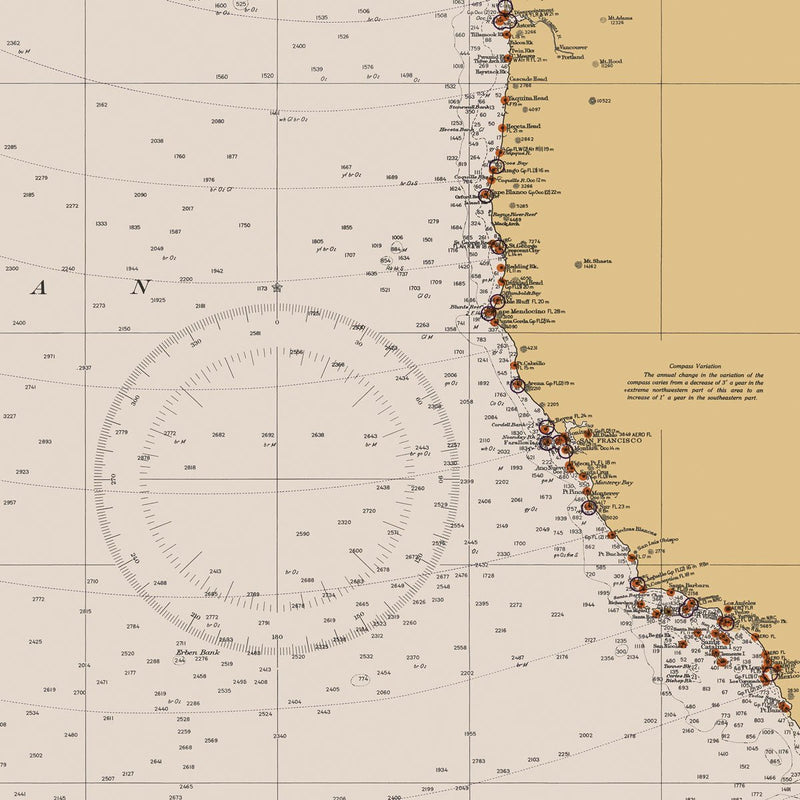 San Diego to Bering Sea and Hawaiian Islands Nautical Chart 1934 - Muir Way - Vintage Map