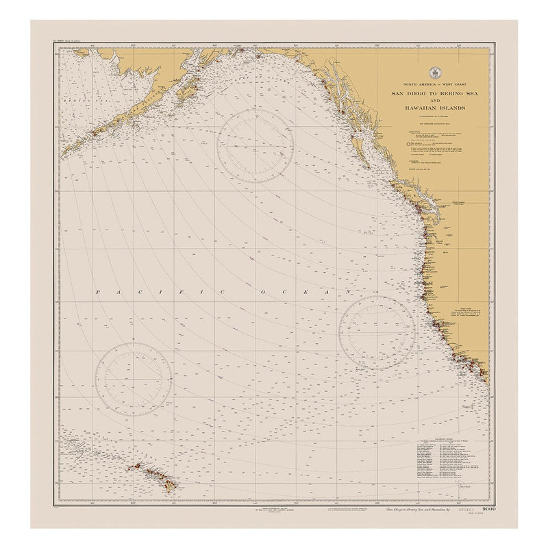 San Diego to Bering Sea and Hawaiian Islands Nautical Chart 1934 - Muir Way - Vintage Map