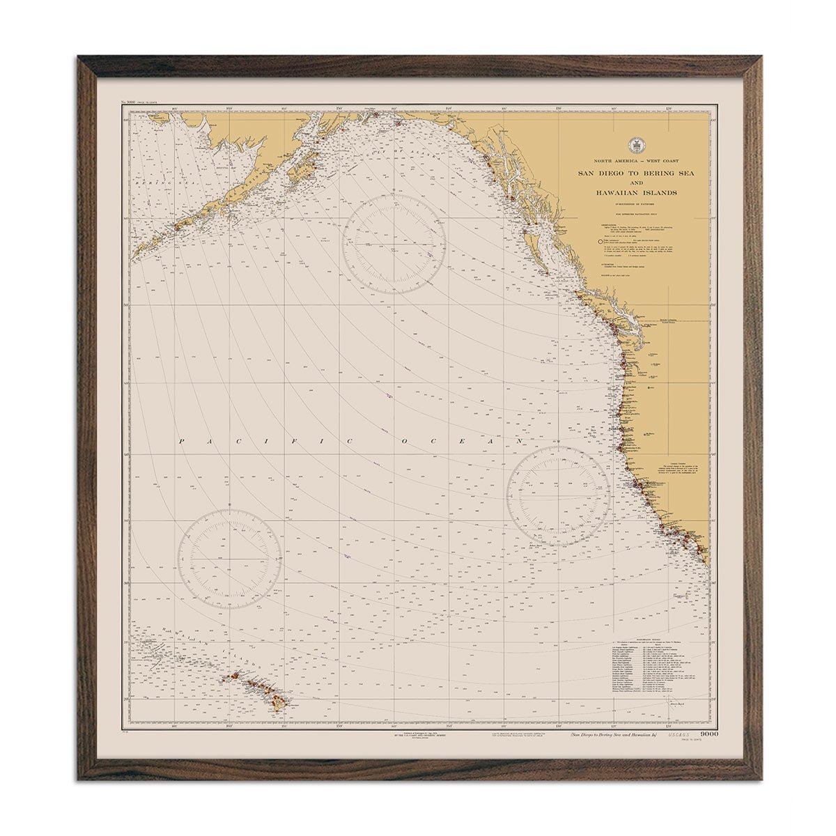 San Diego to Bering Sea and Hawaiian Islands Nautical Chart 1934