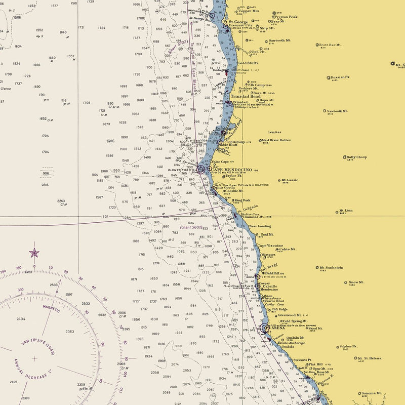 San Diego to Point St. George Nautical Chart 1948 - Muir Way - Vintage Map