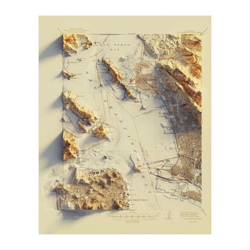 San Francisco 1915 Shaded Relief Map - Muir Way - Vintage Relief