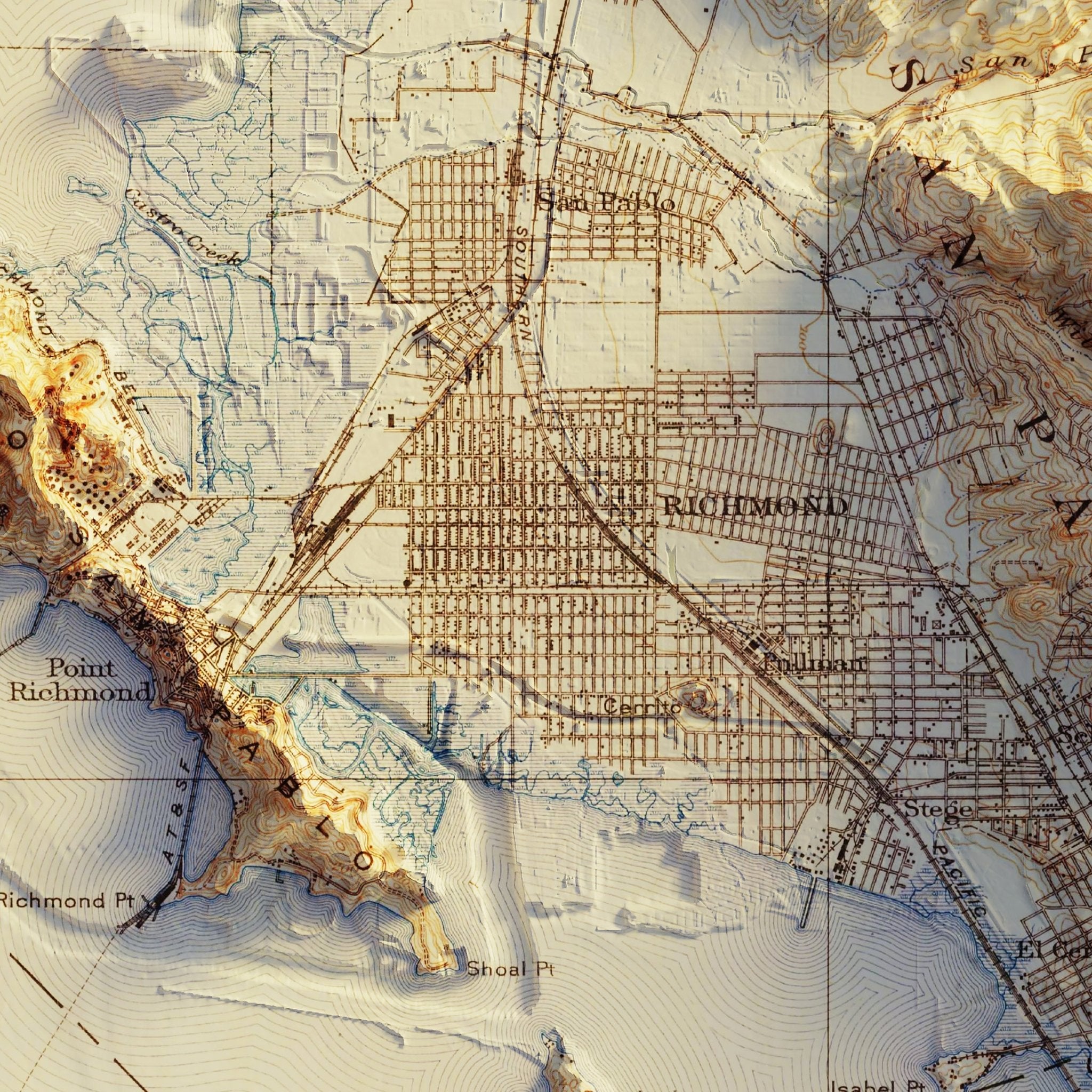 San Francisco 1915 Shaded Relief Map - Muir Way - Vintage Relief