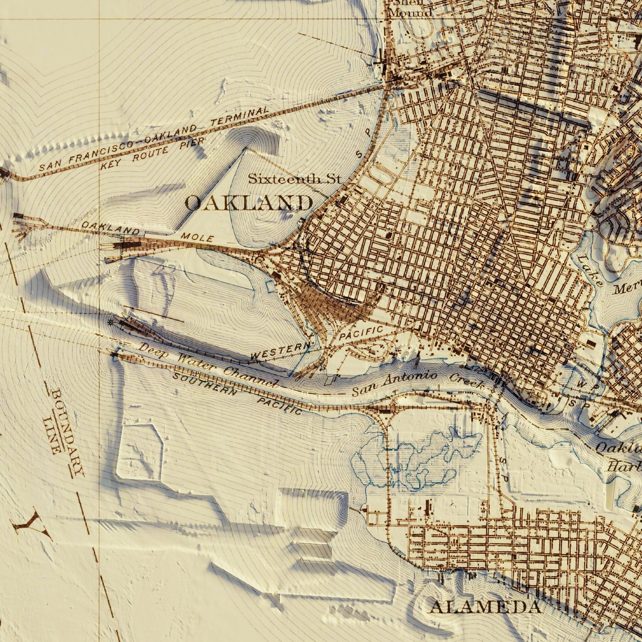 San Francisco 1915 Shaded Relief Map - Muir Way - Vintage Relief