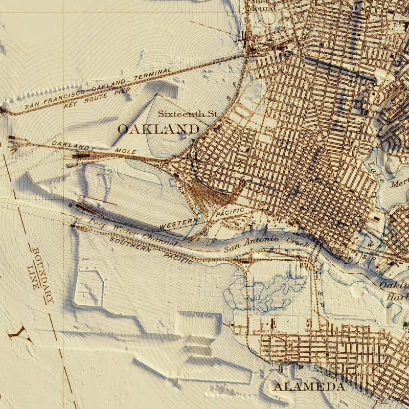 San Francisco 1915 Shaded Relief Map - Muir Way - Vintage Relief