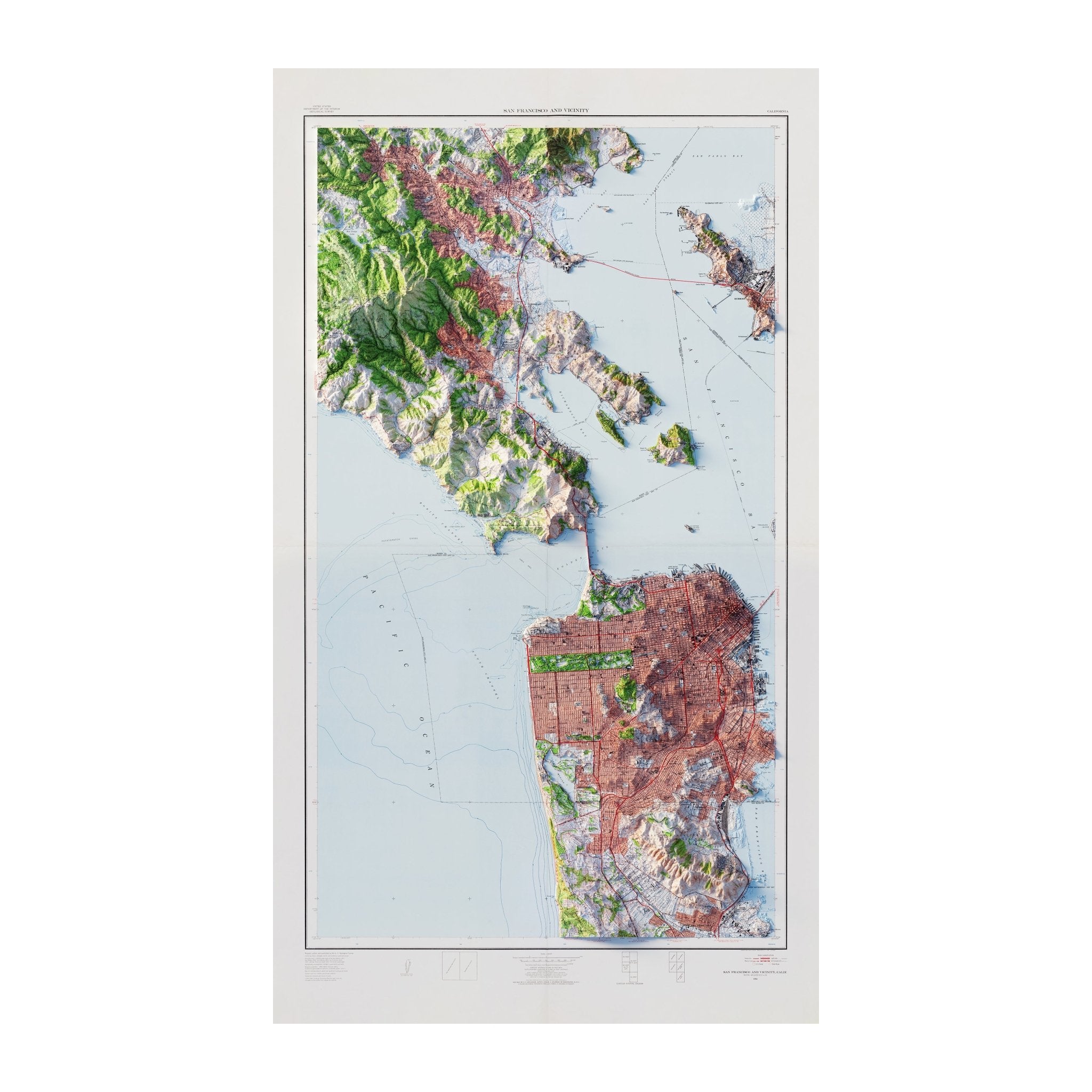 San Francisco, California 1954 Shaded Relief Map - Muir Way - Vintage Relief