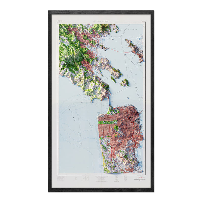 San Francisco, California 1954 Shaded Relief Map - Muir Way - Vintage Relief