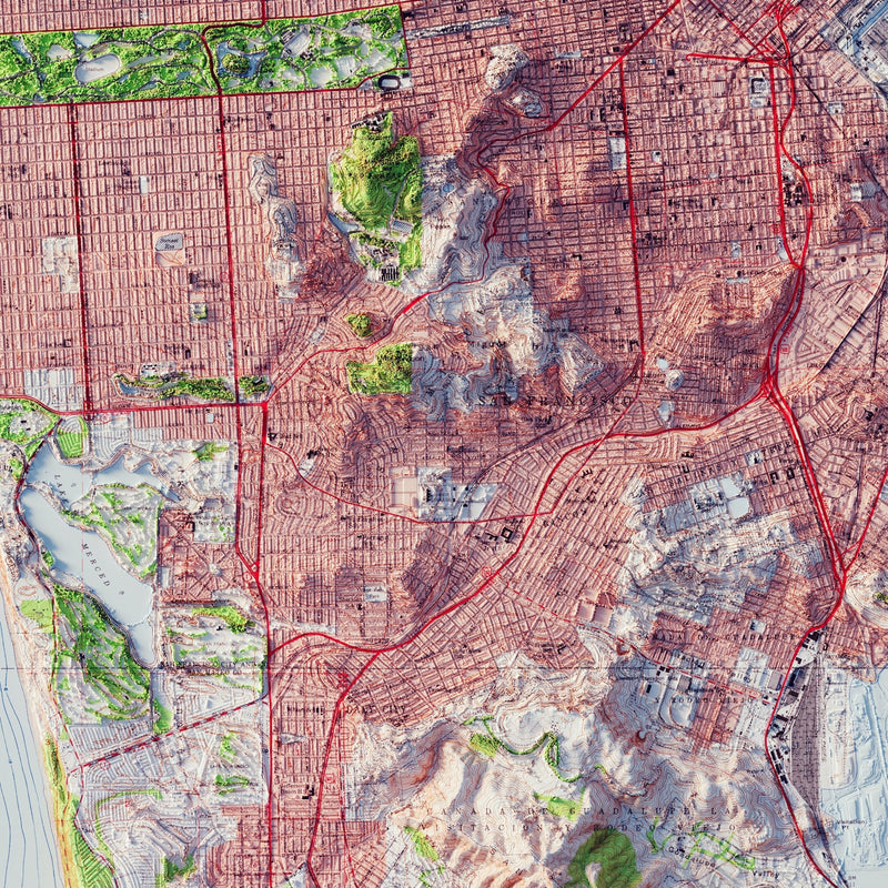 San Francisco, California 1954 Shaded Relief Map - Muir Way - Vintage Relief