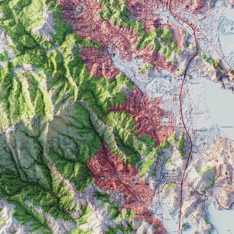 San Francisco, California 1954 Shaded Relief Map - Muir Way - Vintage Relief