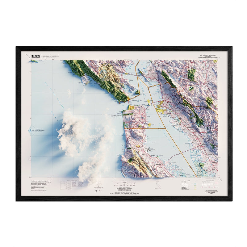 San Francisco, California 1978 Shaded Relief Map - Muir Way - Vintage Relief