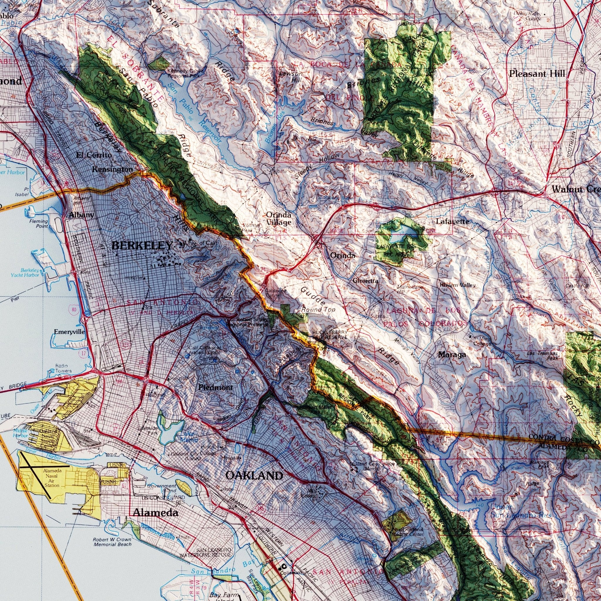 San Francisco, California 1978 Shaded Relief Map - Muir Way - Vintage Relief
