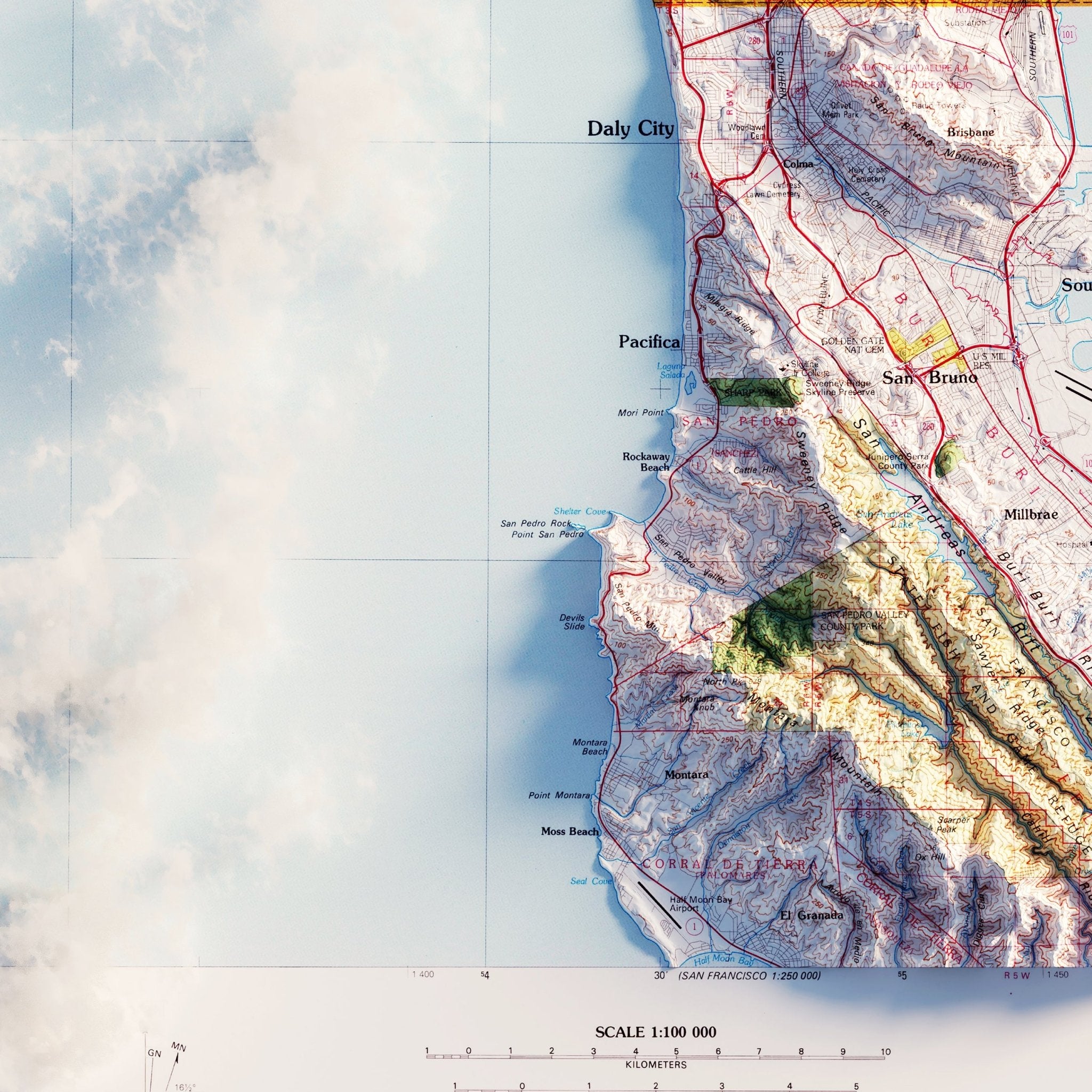 San Francisco, California 1978 Shaded Relief Map - Muir Way - Vintage Relief
