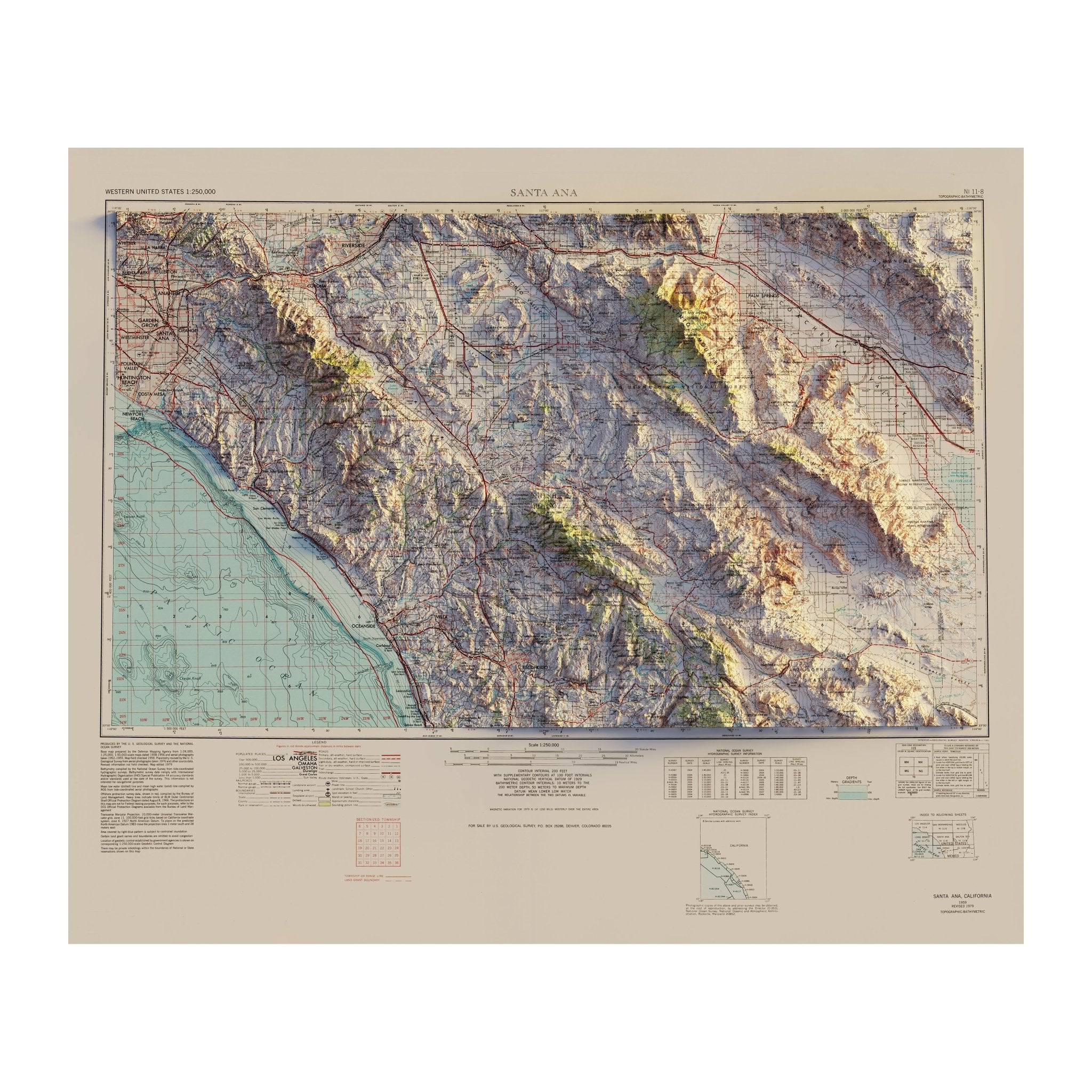 Santa Ana, CA 1959 Shaded Relief Map - Muir Way - Vintage Relief