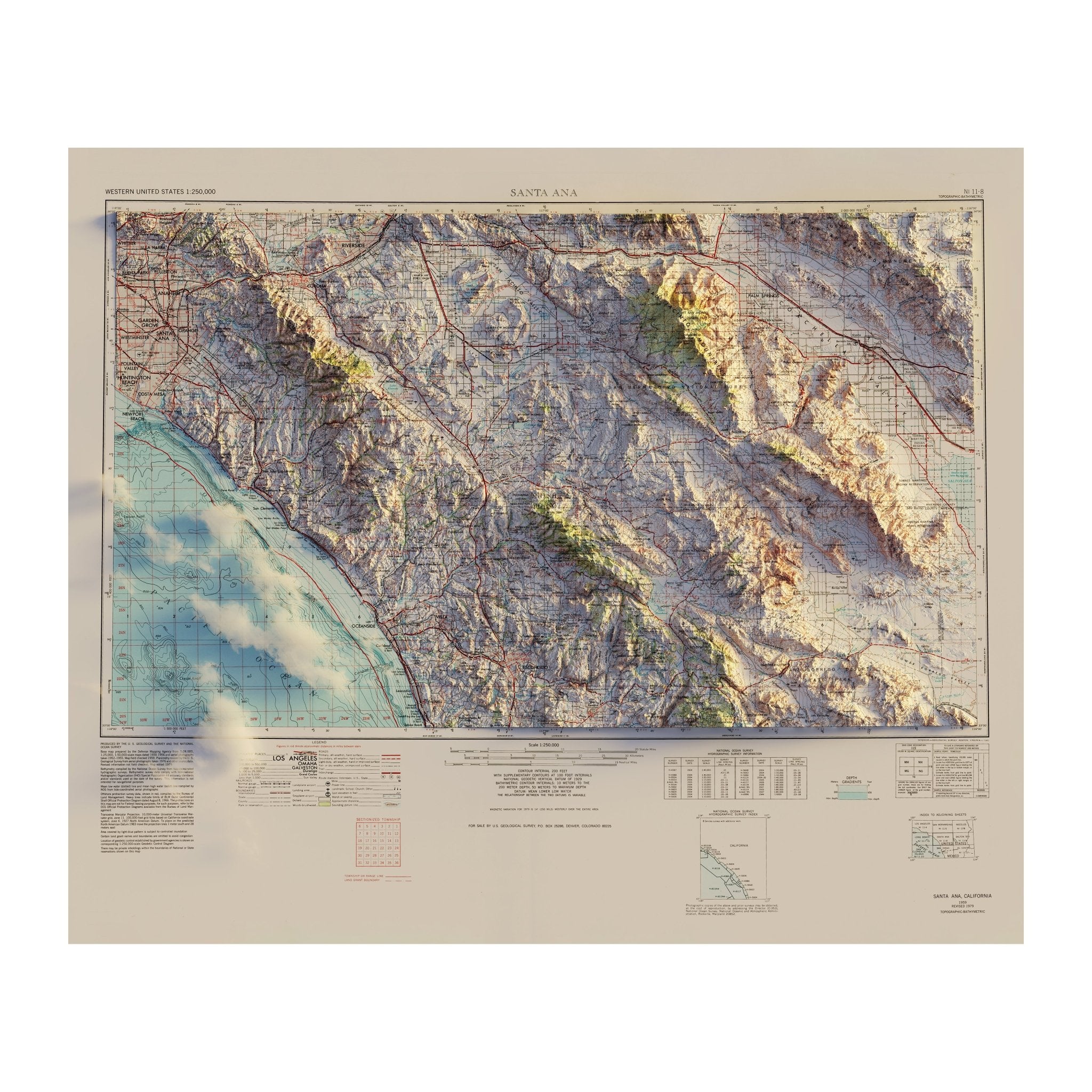 Santa Ana, CA 1959 Shaded Relief Map - Muir Way - Vintage Relief