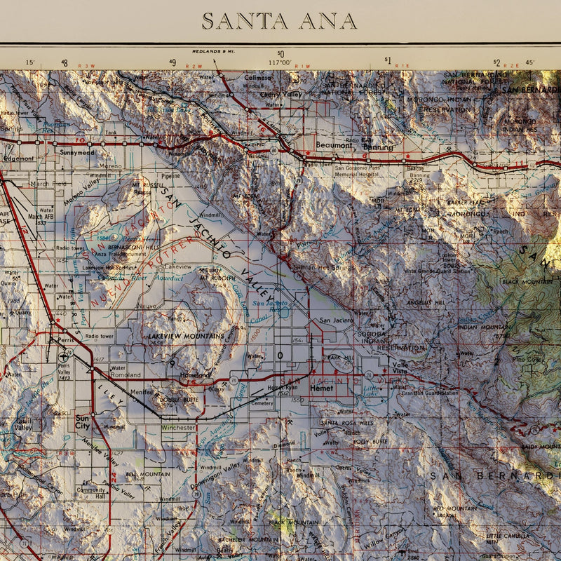Santa Ana, CA 1959 Shaded Relief Map - Muir Way - Vintage Relief