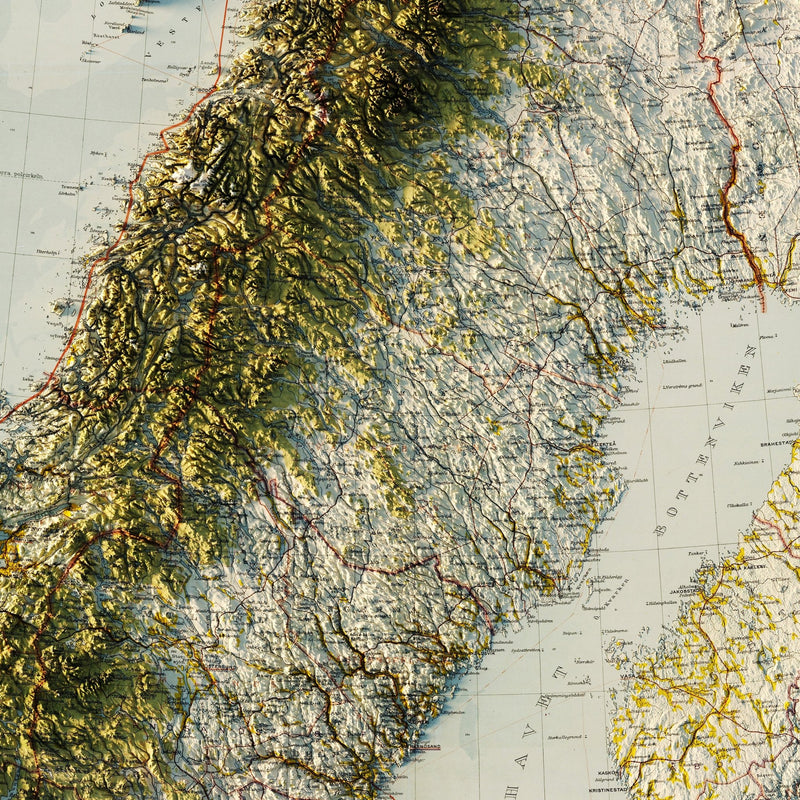 Scandinavia 1922 Shaded Relief Map - Muir Way - Vintage Relief