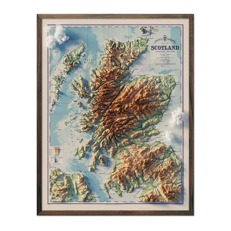 Scotland 1914 Shaded Relief Map - Muir Way - Vintage Relief