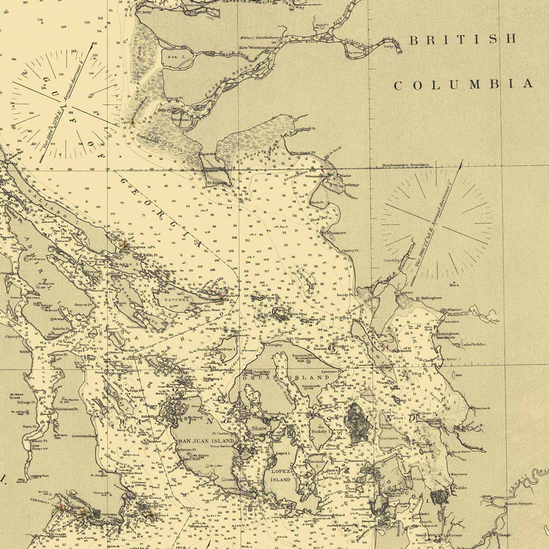 Washington Coast and Interior Harbors - Gray's Harbor to Olympia Nautical Chart 1888 - Muir Way - Vintage Map