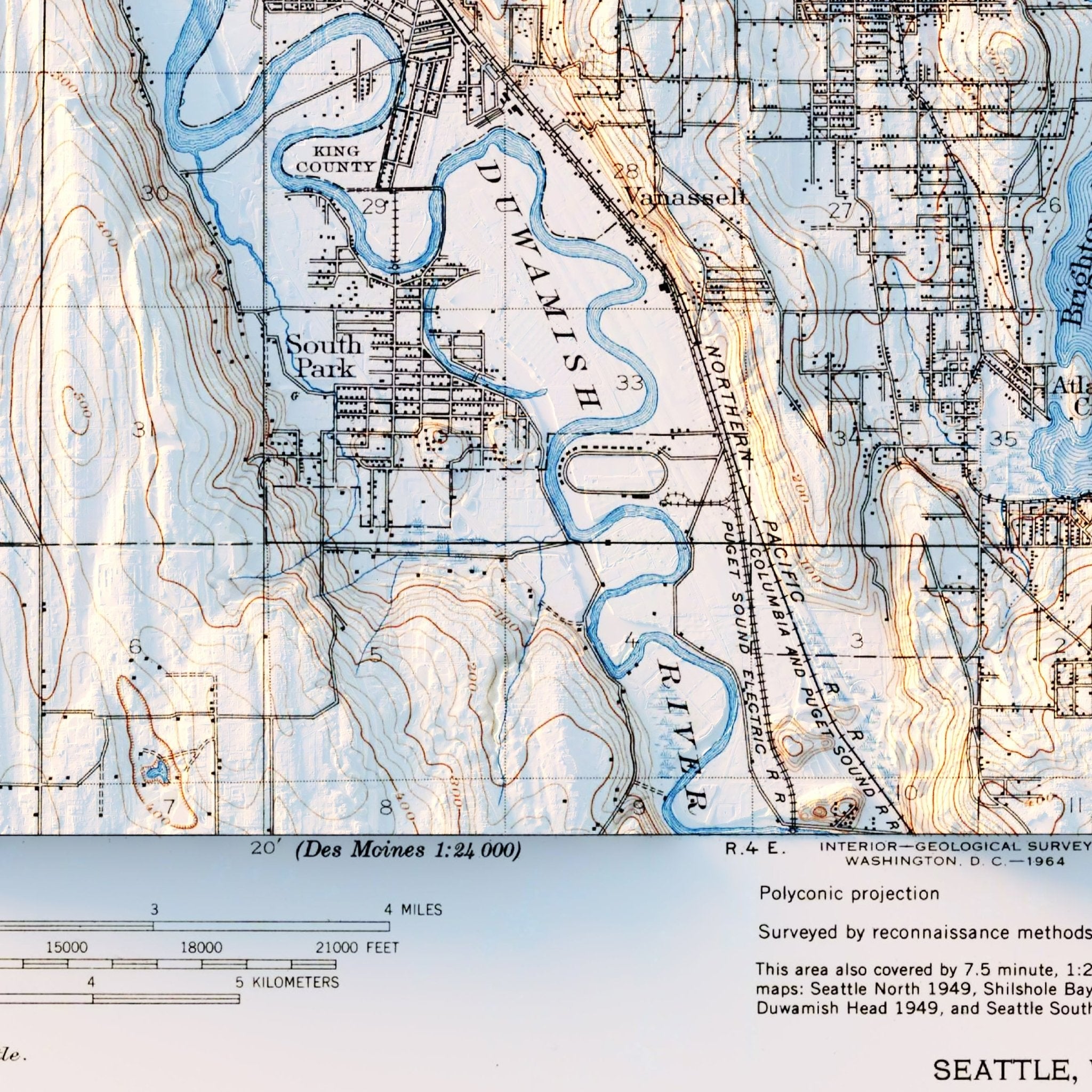 Seattle 1908 Shaded Relief Map - Muir Way - Vintage Relief