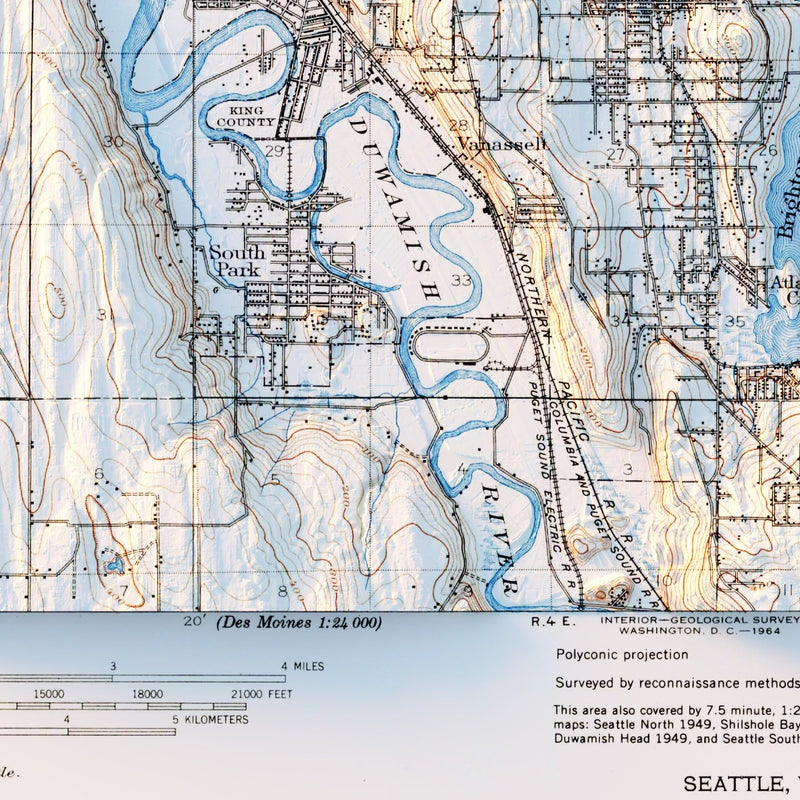 Seattle 1908 Shaded Relief Map - Muir Way - Vintage Relief