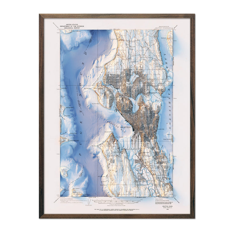 Seattle 1908 Shaded Relief Map - Muir Way - Vintage Relief