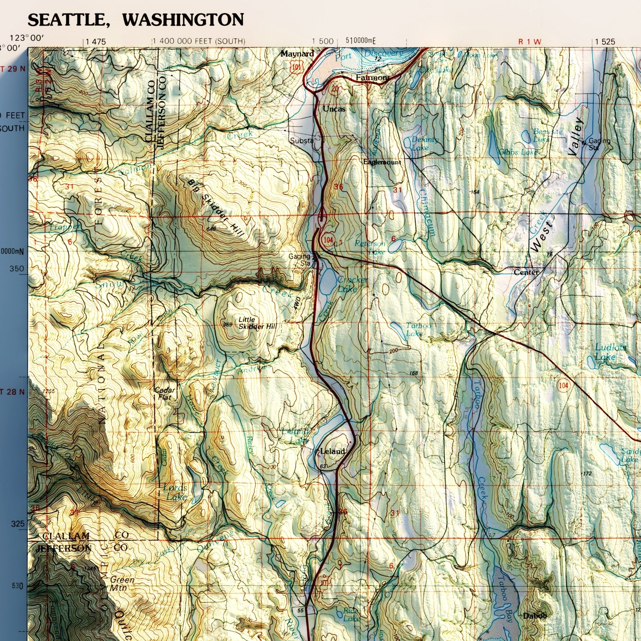 Seattle 1992 Shaded Relief Map - Muir Way - Vintage Relief