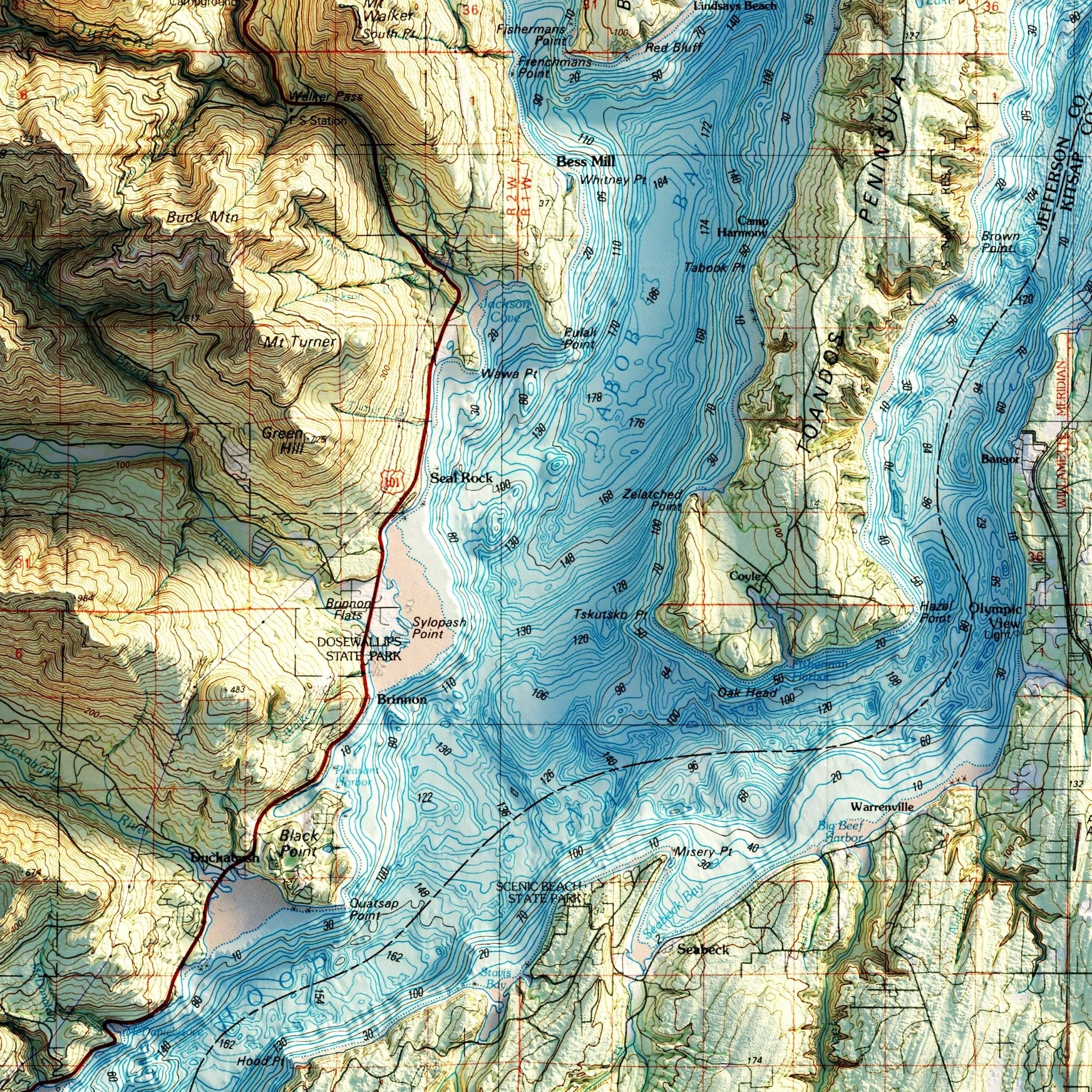 Seattle 1992 Shaded Relief Map - Muir Way - Vintage Relief
