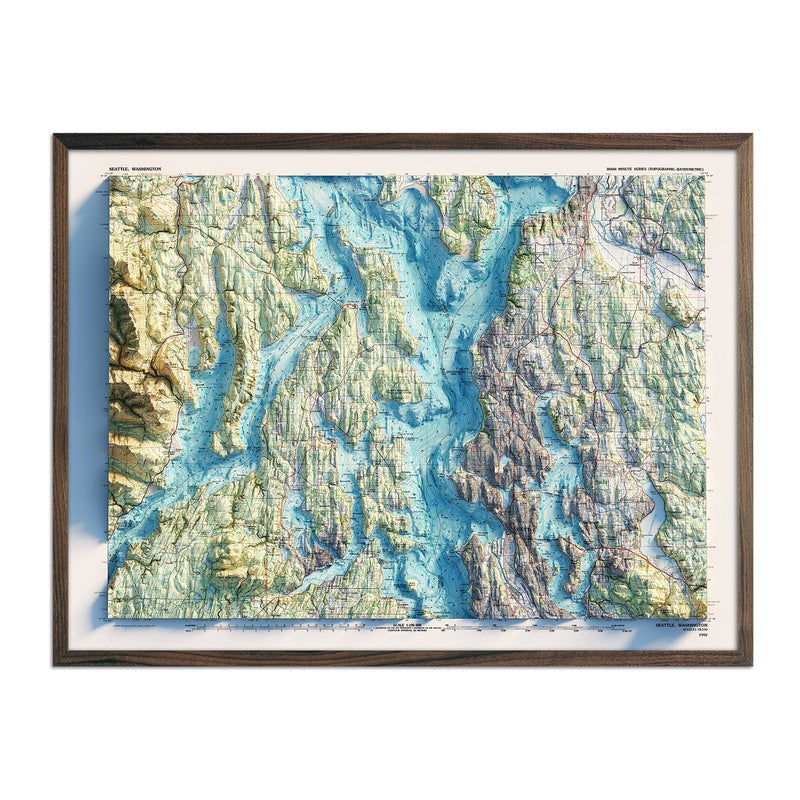 Seattle 1992 Shaded Relief Map - Muir Way - Vintage Relief